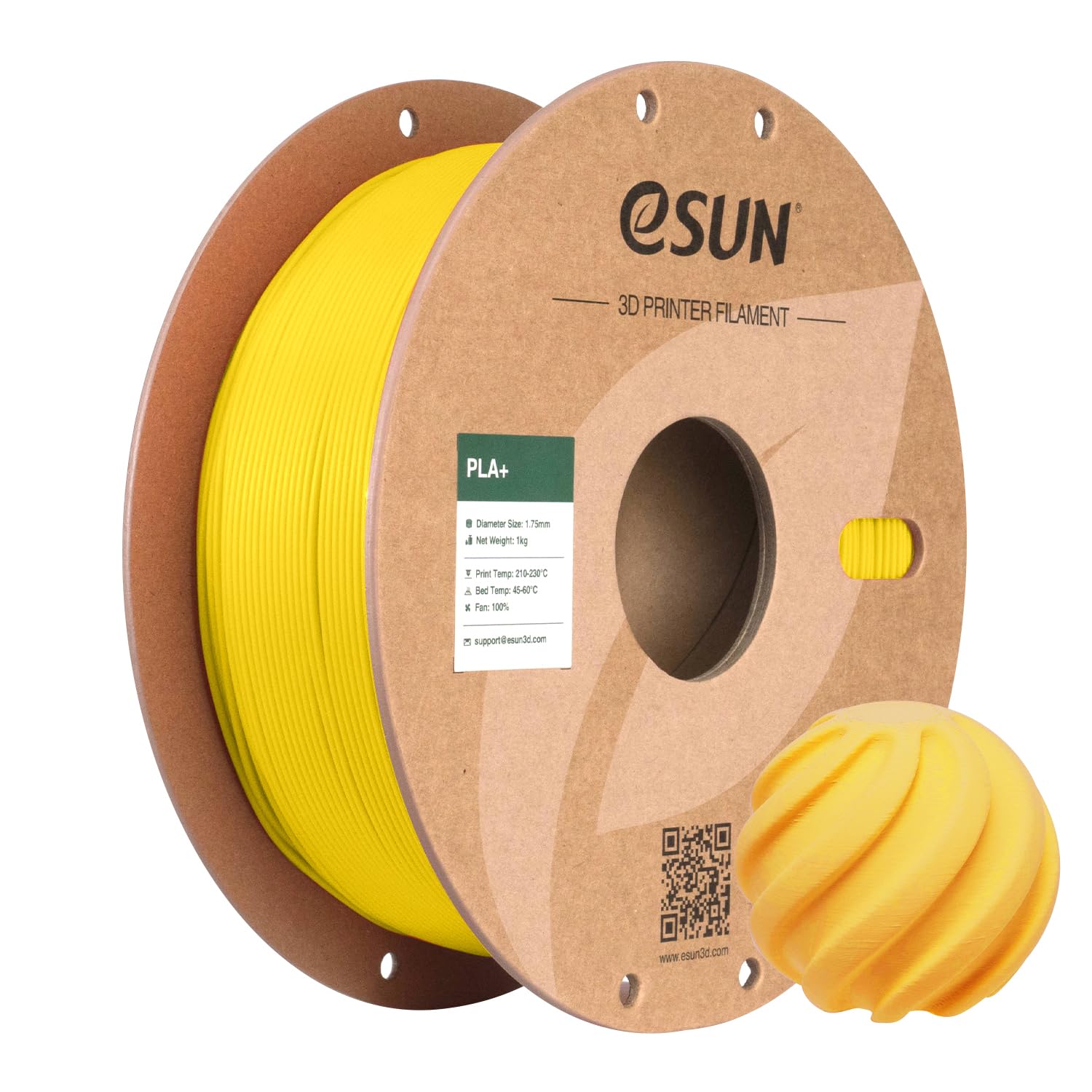 eSUN PLA+ Filament 1.75mm, 3D Printer Filament PLA Plus, Dimensional Accuracy +/- 0.03mm, 1KG Spool (2.2 LBS) 3D Printing Filament for 3D Printers, Yellow