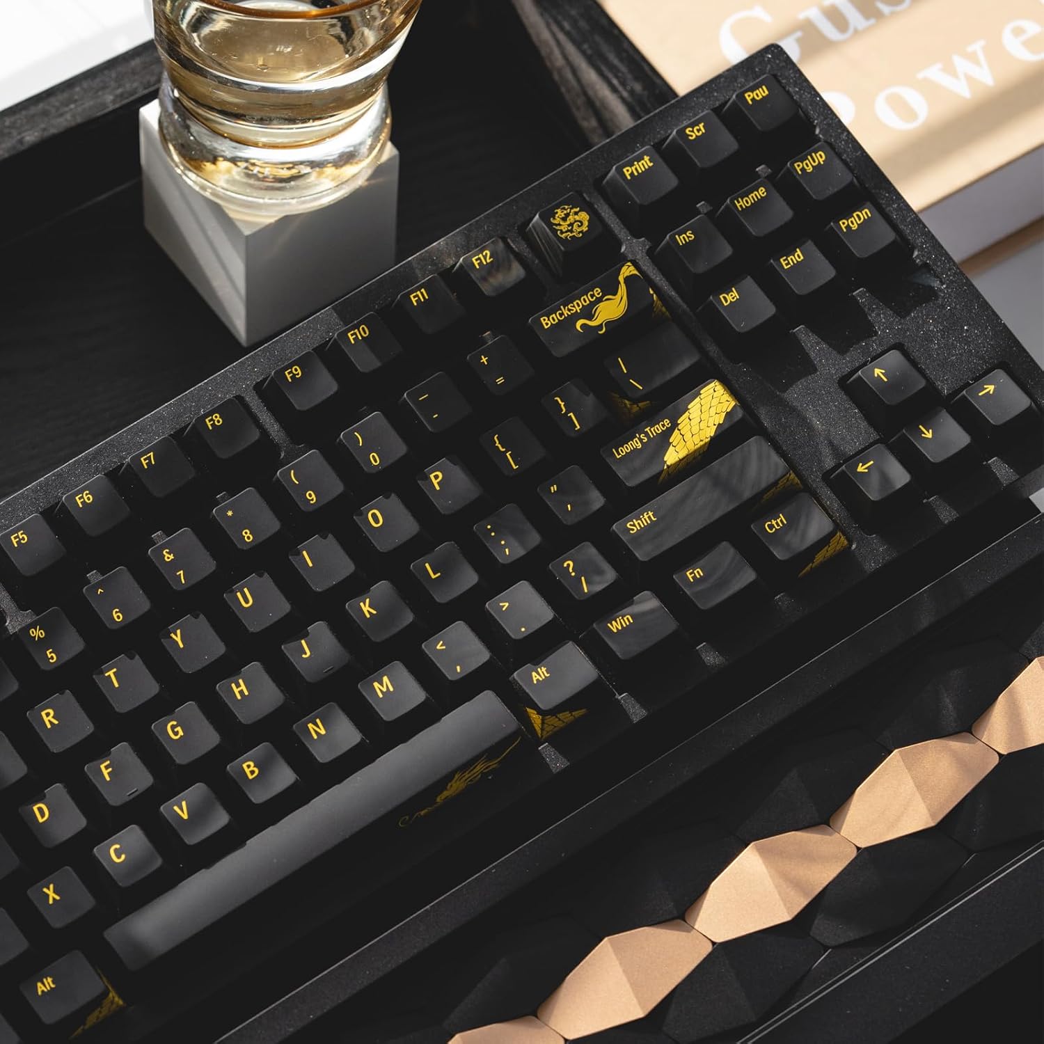 JSJT Black Keycaps - ABS Key Caps Cherry Profile Keycap Set, Loong Themed Keycap 155 Keys Suitable for 61/68/75/84/87/98/100 ANSI/ISO Layout Cherry MX Switches Mechanical Keyboards