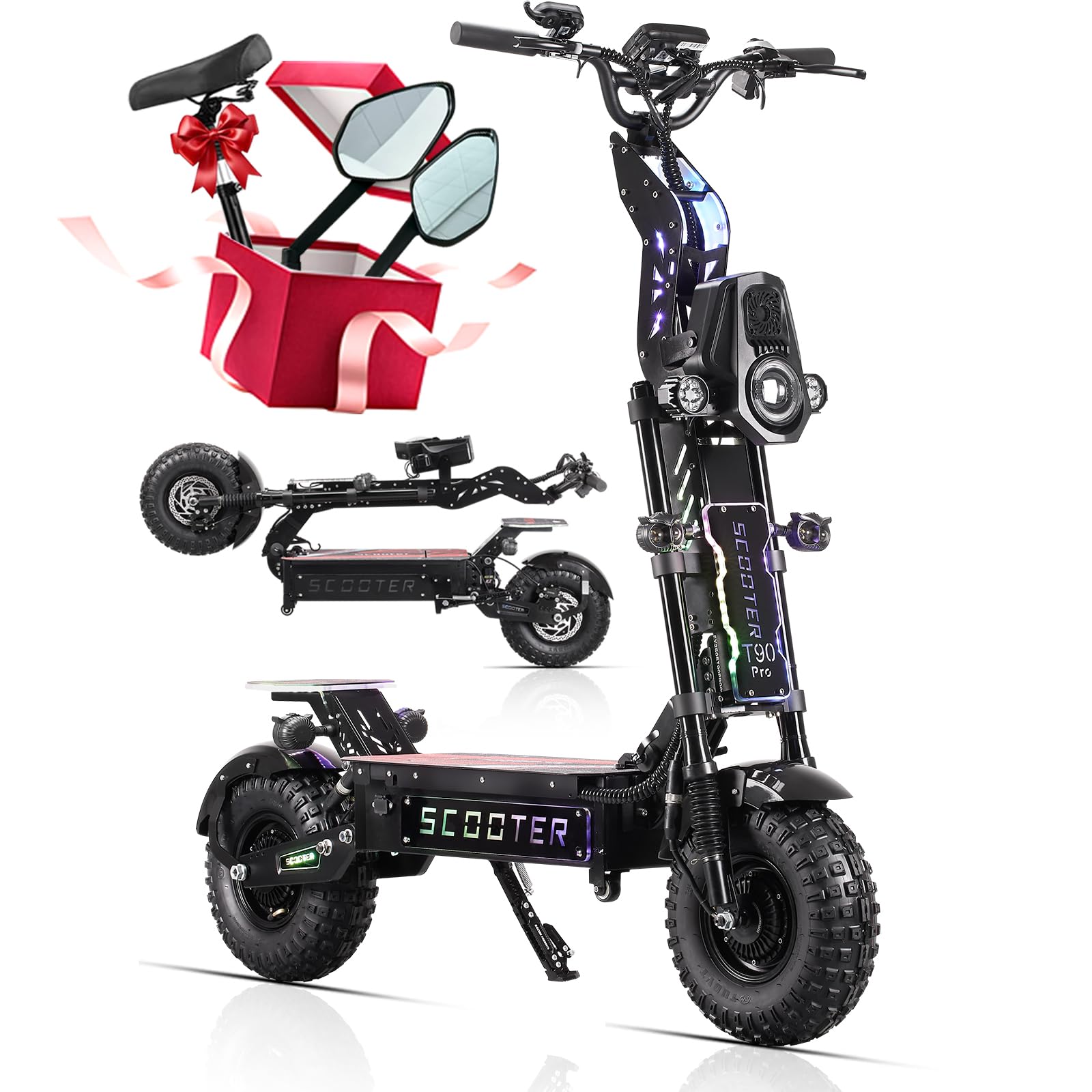 T90 Pro 72V10000W Electric Scooter for Adults Dual Motor 68 MPH Max Speed Removable Battery 14 Off-Road Tires