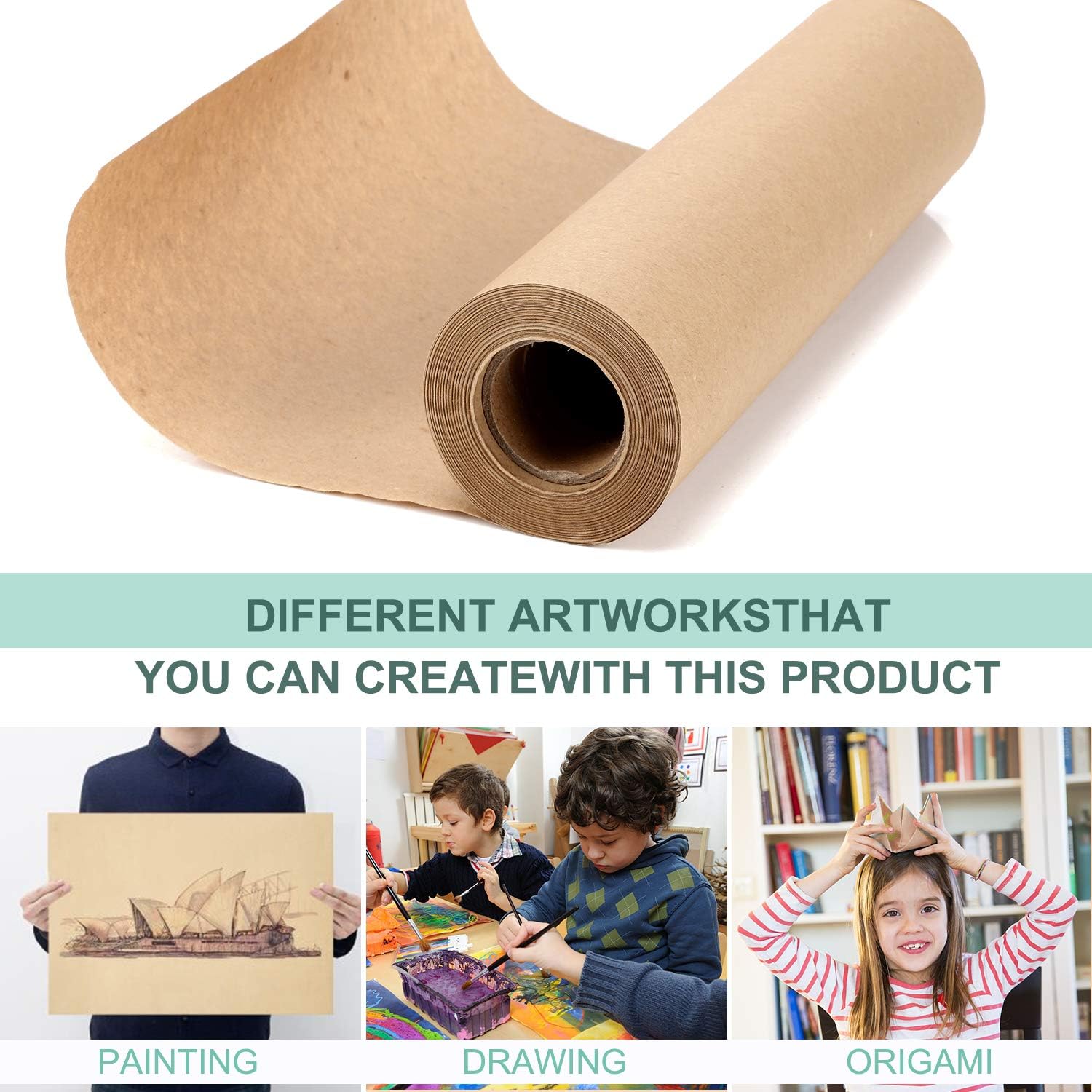 Brown Kraft Paper Roll - 12 inch x 100 Feet (30M)- Natural Recycled Paper Perfect for Crafts, Art, Small Gift Wrapping,Parcel Shipping ect, 100% Recycled Material