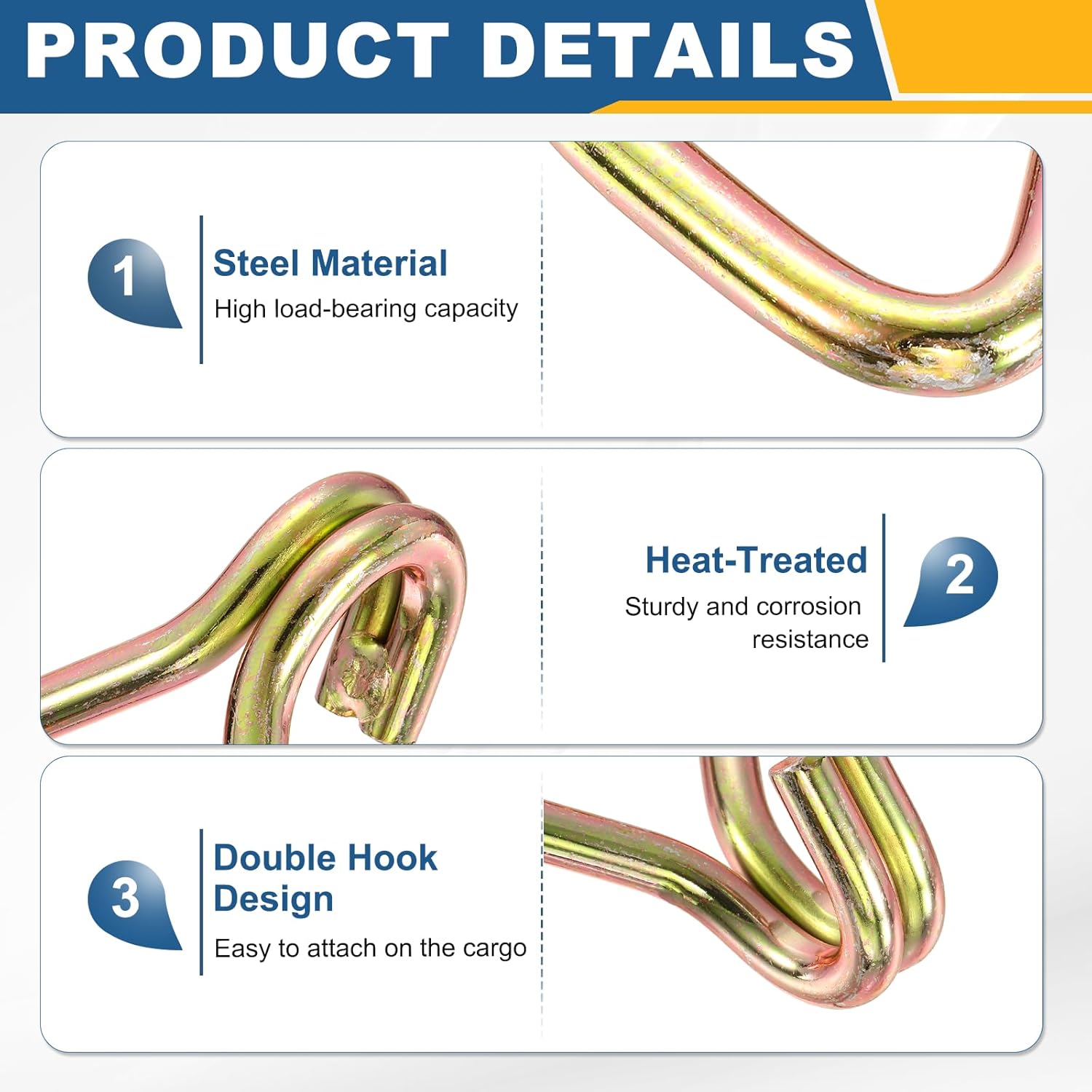 uxcell 10Pcs Double J Hook Hook, 8mm Dia 4409 lbs Ratchet Strap Tie Down Hook for 2" Tie Down Straps Wedding, Cars Trucks Trailers, Double Row Hooks Binder Accessories