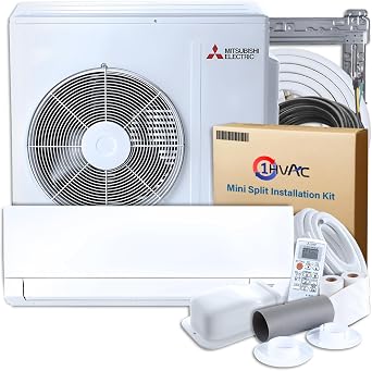 Mitsubishi 24000 BTU 21.5 SEER2 GX-Series Mini Split Heat Pump System with 15ft Line Set & Installation Kit - R454B Single Zone | Built-In WiFi Wall Mounted Ductless AC/Heating Unit