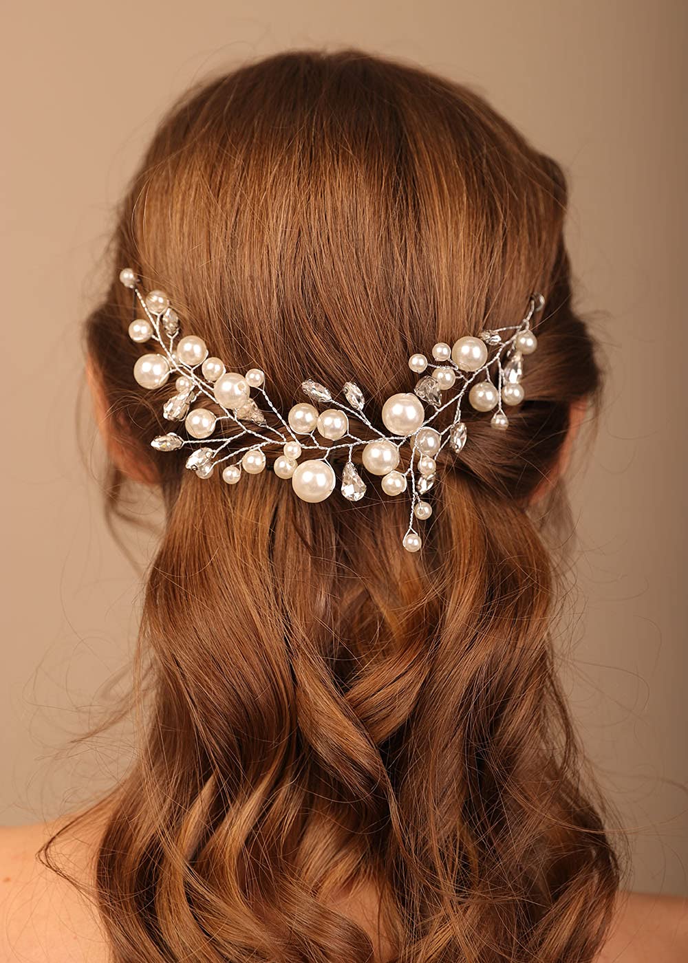 Rose Gold Bridal Hair Headband with Rhinestones and Pearls BELLE Rose Gold with Rose Gold Simulated Diamond Bridal  main image 2