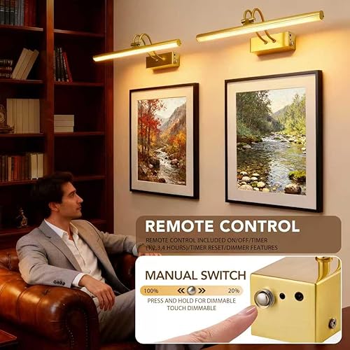 Vista 5 de Luz de imagen, luces de imagen para pared inalámbricas, luces de imagen de 16 pulgadas con temporizador y regulable, luces de pared a batería