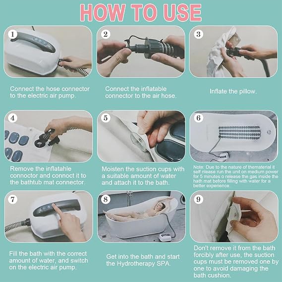 Portable Spa Bubble Bath Machine with Air Jets, Non-Slip Mat, Pillow, Adjustable Settings for Relaxation