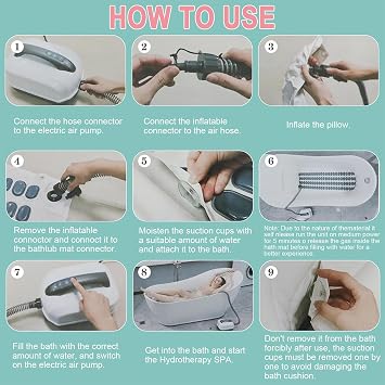 Portable Spa Bubble Bath Machine with Air Jets, Non-Slip Mat, Pillow, Adjustable Settings for Relaxation