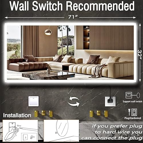 Miniatura 6 de Espejo LED retroiluminado de 32 x 72 pulgadas para baño, montado en la pared, espejo de tocador grande iluminado de 72 pulgadas con luces,