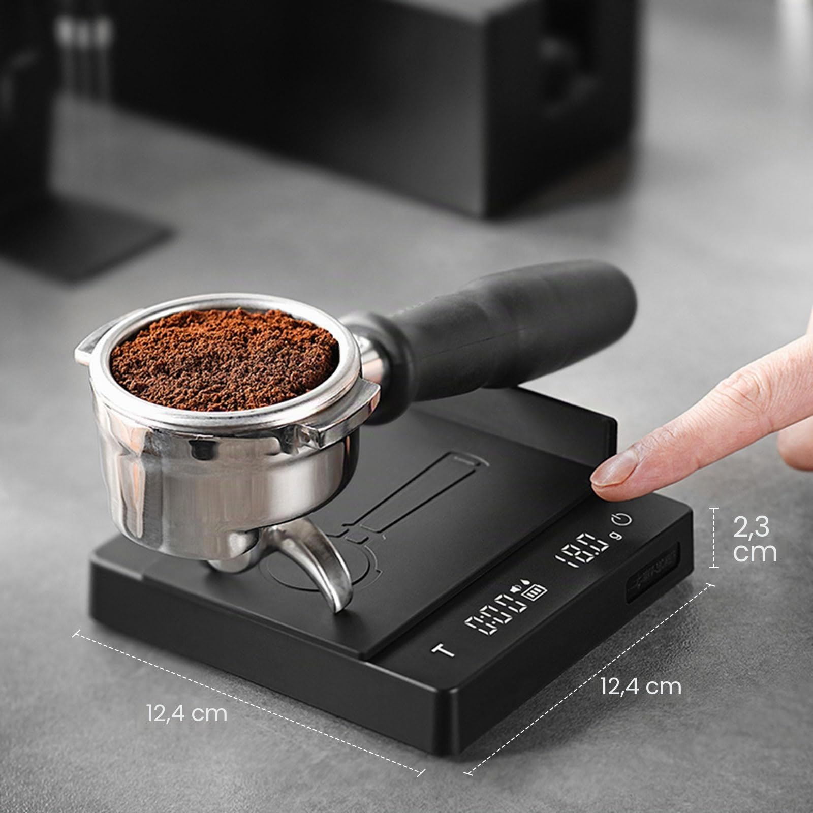 MHW-3BOMBER Cube Espresso Scale 2.0, báscula de café inteligente con temporizador, tara automática, detección de sólidos y líquidos, precisión de 0.1 g, recargable por USB-C, color negro