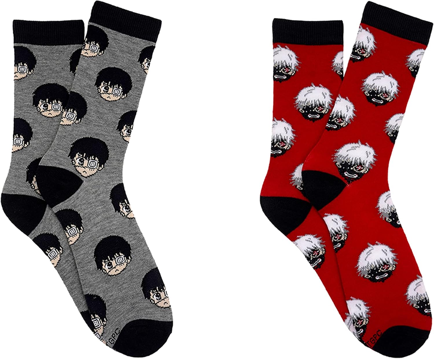 Everything Legwear Tokyo Ghoul Kaneki 2 Pair Pack Crew Socks (2 Pair) - One Size Fits Most