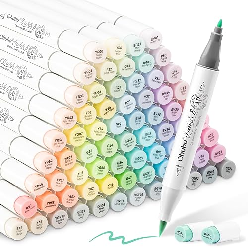 Ohuhu Pastel Markers Alcohol Based -96 Pastel Colors of Sweetness & Blossoming - Double Tipped Art Alcohol Markers for Artist Adults' Coloring Illustration - Brush & Fine - Honolulu B - Sweetness + Blossoming