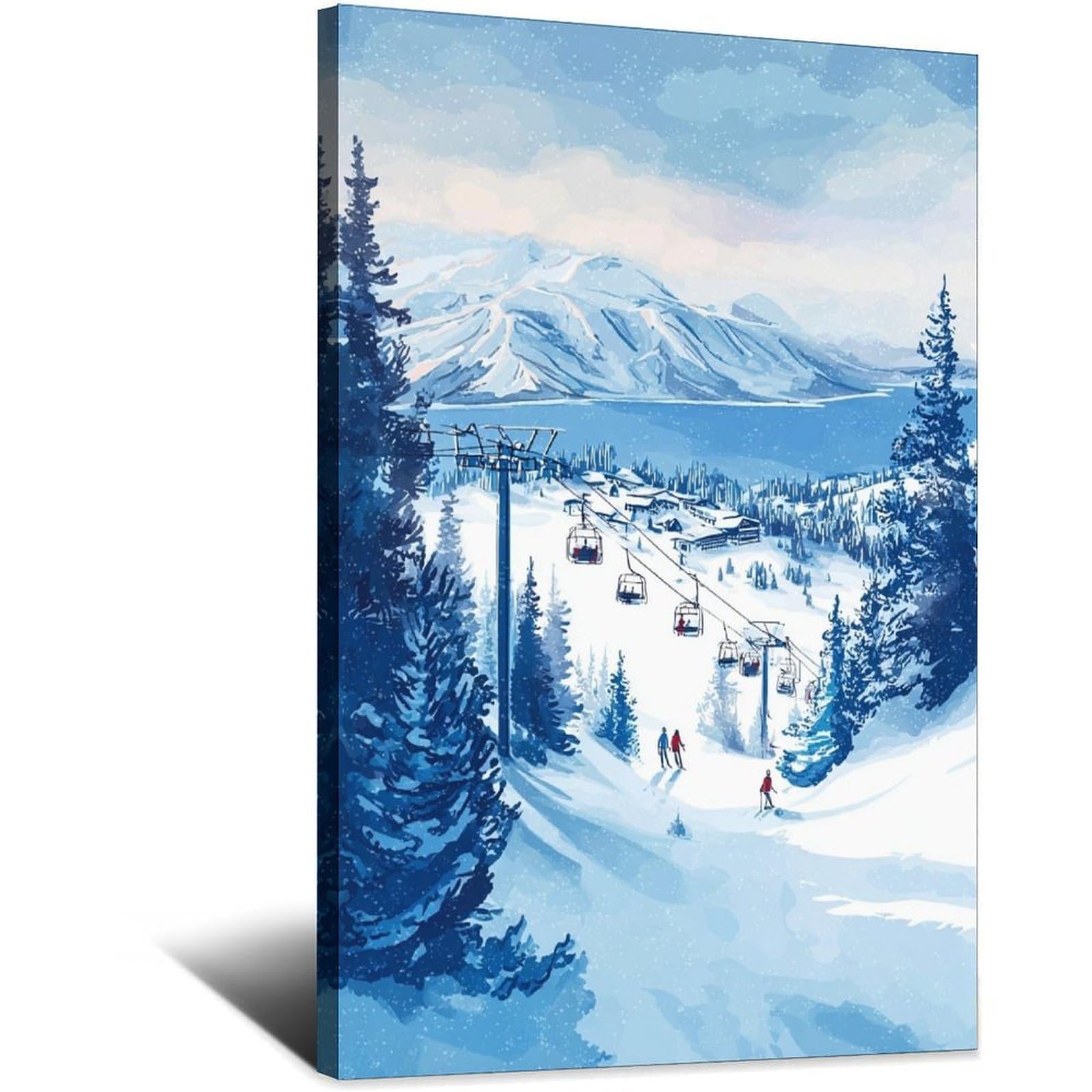 iPuzou Heavenly Mountain Ski Poster 24x36inch(60x90cm) Vintage Watercolor Canvas Art