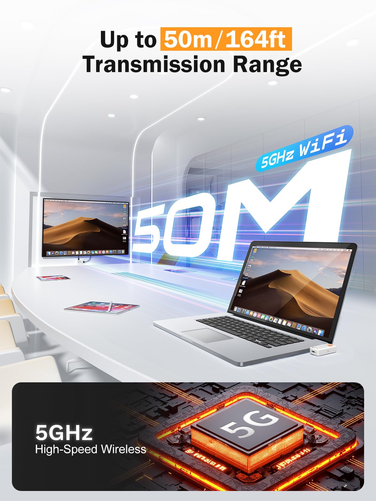 Lemorele Transmisor y Receptor USB C inalámbrico, 50M Plug&Play 5G HDMI transmisión inalámbrica para Streaming de Video y Audio Desde USB-C i-Phone/Tablet/Laptop a Monitor o proyector