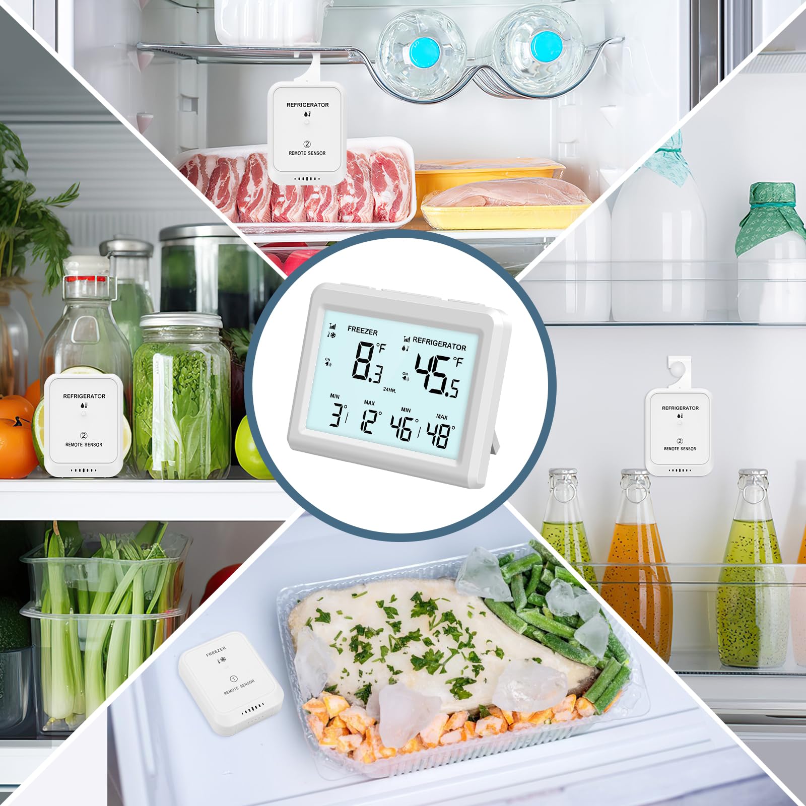 Kühlschrank-Thermometer, Kabelloses Hintergrundbeleuchtungsdesign, Max/Min. Kühlschrankthermometer mit Alarm, Für Zuhause und Restaurant