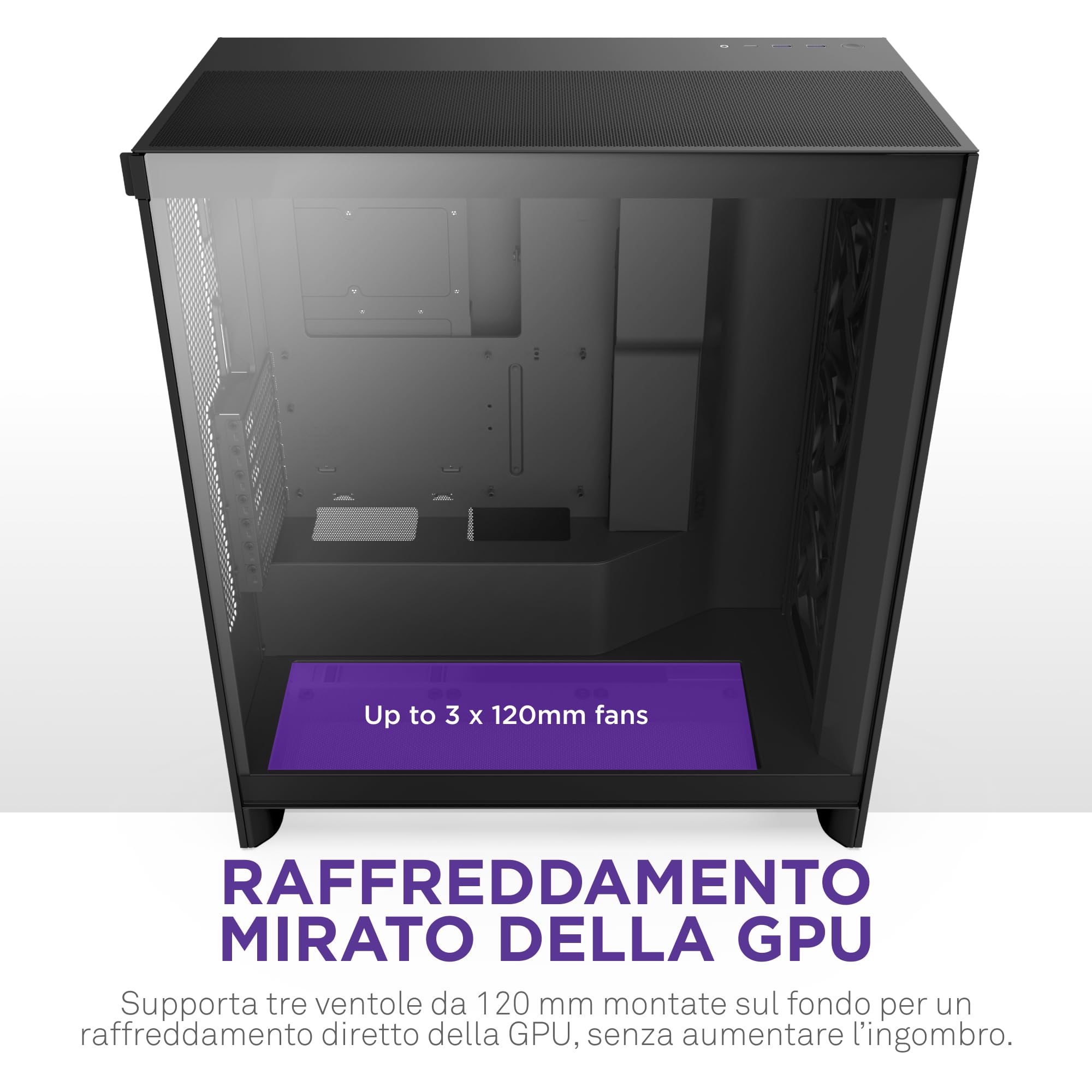 NZXT H7 Flow | Case Airflow ATX mid-tower | 3 ventole 120mm sul fondo per raffreddare la GPU | 3 ventole 120mm anteriori | Supporto anteriore radiatore da 420mm | Gestione cavi | Nero