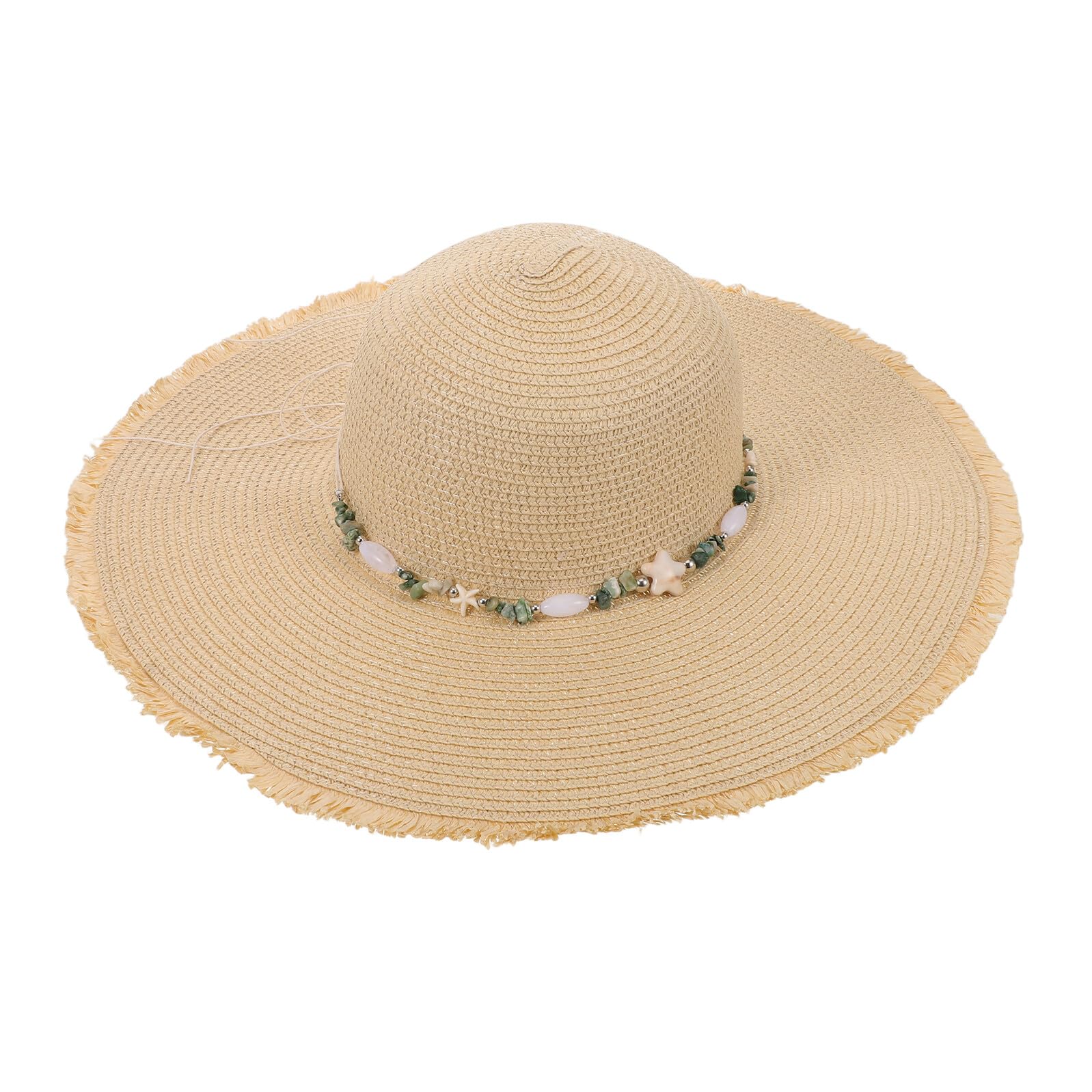 Sombrero de Paja para Mujer ala Ancha Beige Transpirable y Ligero Sombrero de Playa con Flecos Protección Solar UV Adecuado para Vacaciones y Uso al Aire Libre