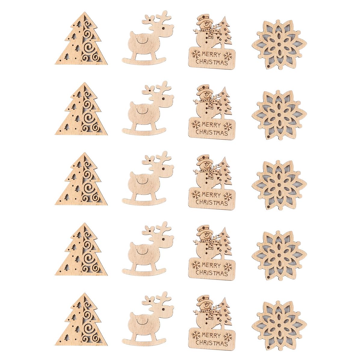 FONGKNOX 20 adornos de Navidad para colgar en el árbol de Navidad, sin pintar, de madera, para árbol de Navidad, puerta, ventana, decoración, bricolaje