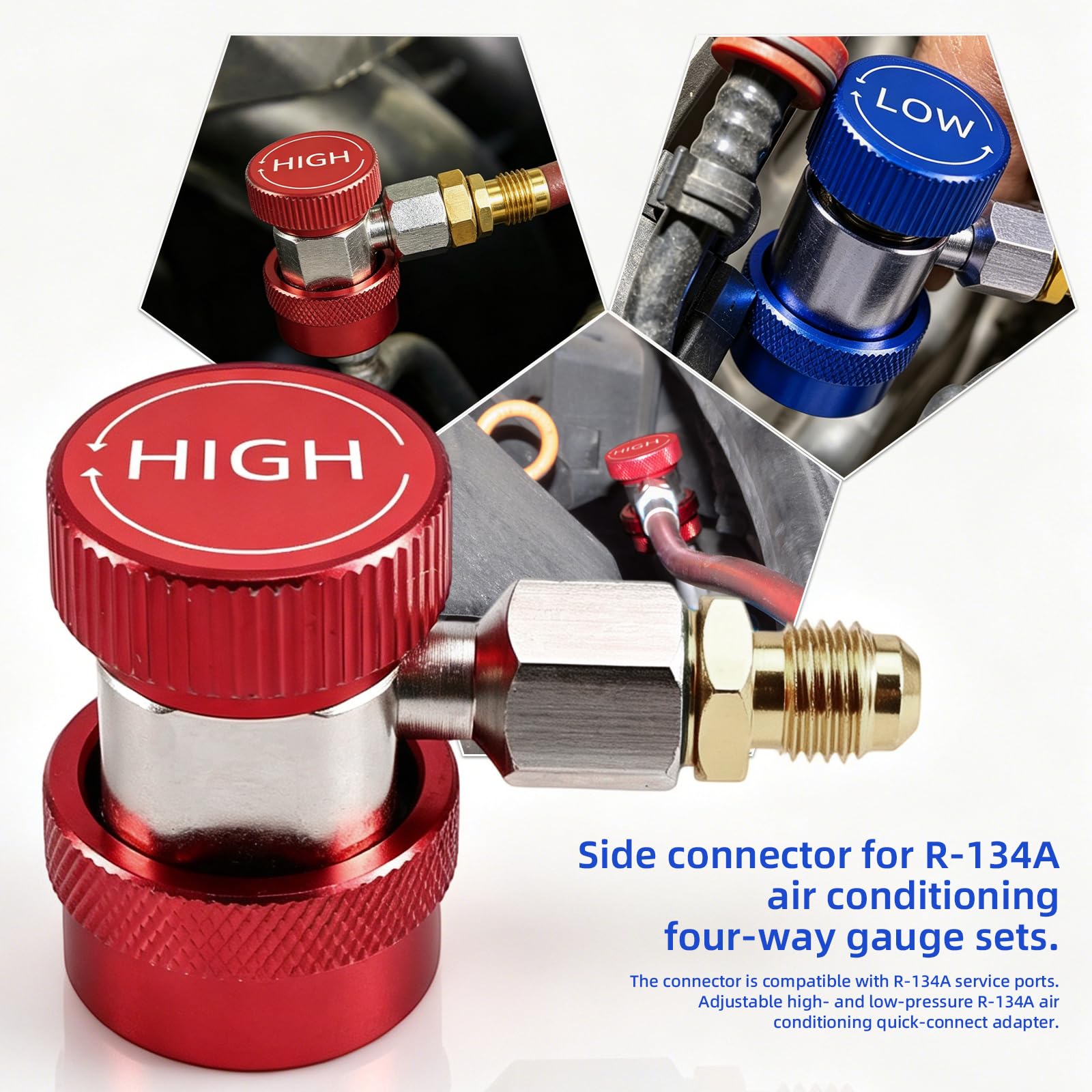 2 pcs Adattatori Rapidi AC R134,Collettore Refrigerante Adattatore Alto Basso 1/4" SAE HVAC