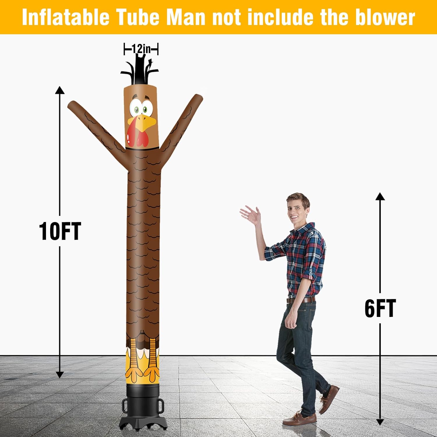 10FT Turkey Inflatable Tube Man (12''Diameter) Wacky Wavy Dancing Guy for Outdoor Decoration Advertising Business Promotion - Thanksgiving Theme (Blower Not Included)