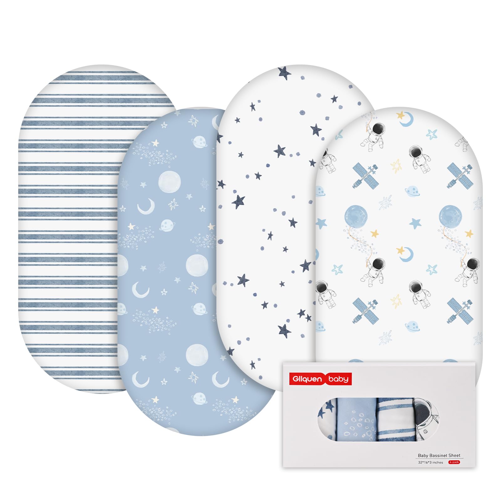 GLLQUEN BABY 4Pack Moses Basket Fitted Sheets, Newborn Pram Sheets Fitted