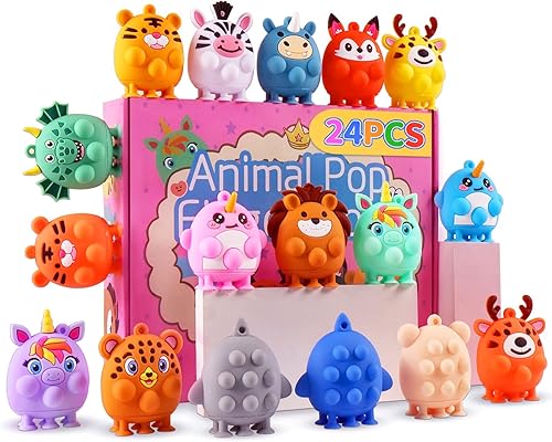 24 piezas de recuerdos de fiesta para niños, juguetes fidget pop de animales de silicona con succión, regalos de cumpleaños para niños y niñas,