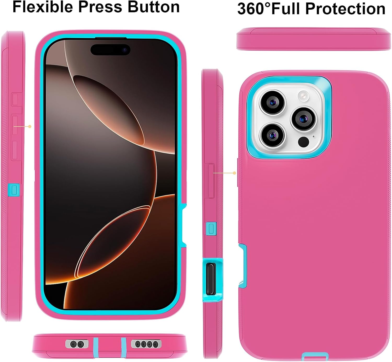 for iPhone 16 Pro Max Case (6.9"), with 2 Tempered Glass Screen Protector [Heavy Duty Military-Grade Full Body Drop Protection] Shockproof Tough Durable 6.9 Inch(PinkBlue) - Image 4