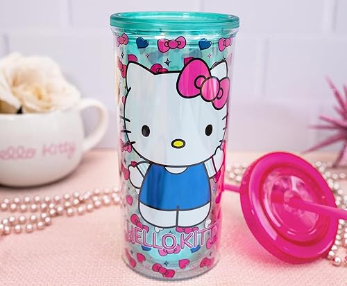 Miniatura 2 de Sanrio - Taza de carnaval de Hello Kitty con popote reutilizable y tapa a prueba de fugas, vaso frío de plástico para bebidas de té con leche Boba,