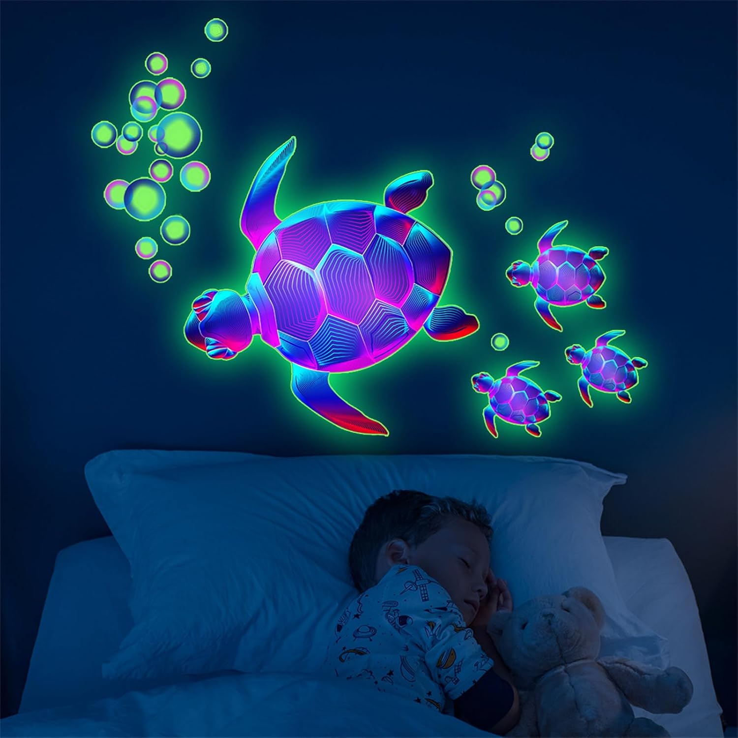 Glow in The Dark Cute Turtle Wall Decals Peel and Stick Night-Luminous Sea Turtle Wall Stickers Removable Home Wall Murals Decor for Kids Room Baby Bedroom Nursery Playroom Classroom