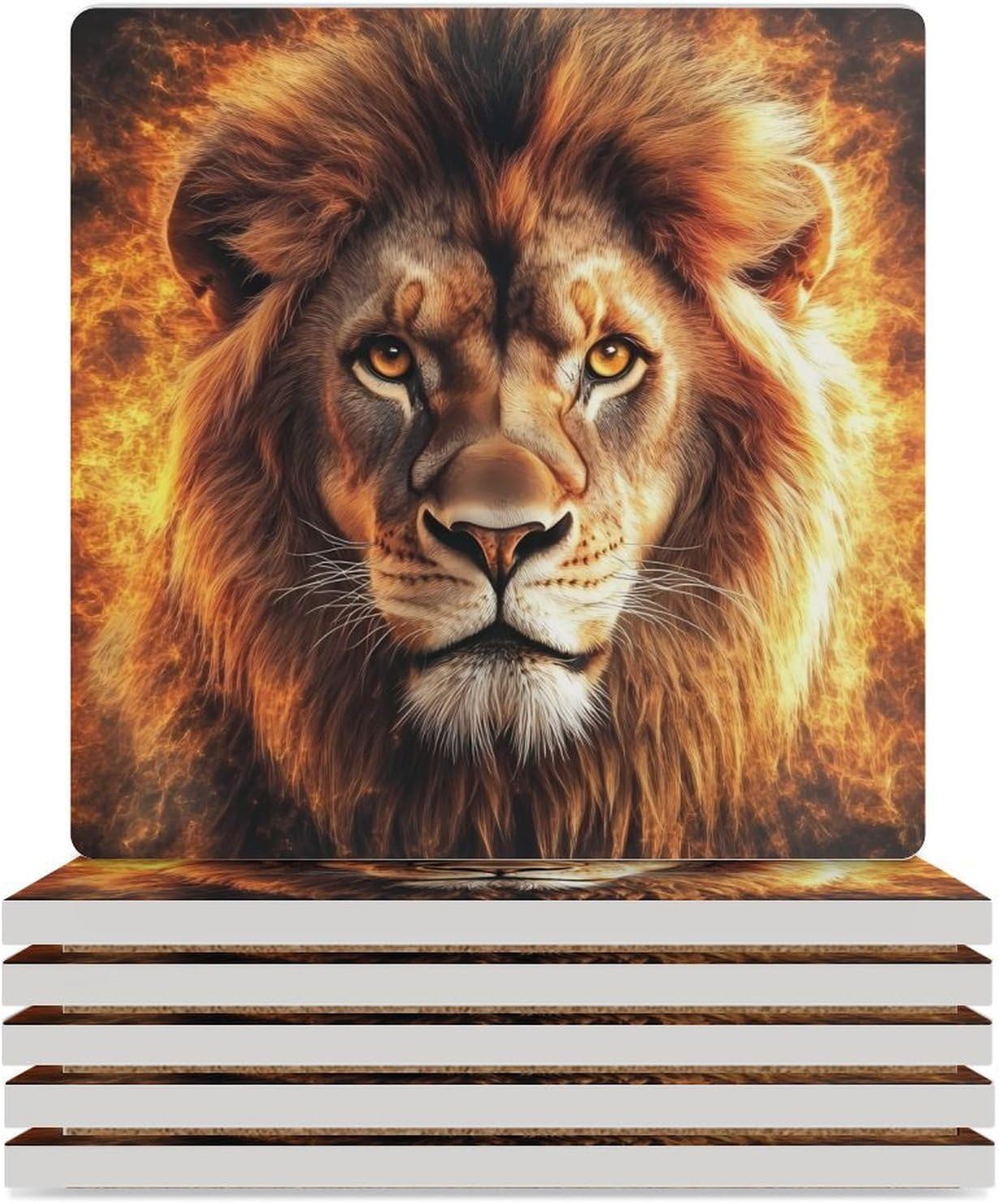 Rasta and Lion Burning Flame Funny Ceramic Coasters for Drink Absorbent Cup Holders Tabletop Protection