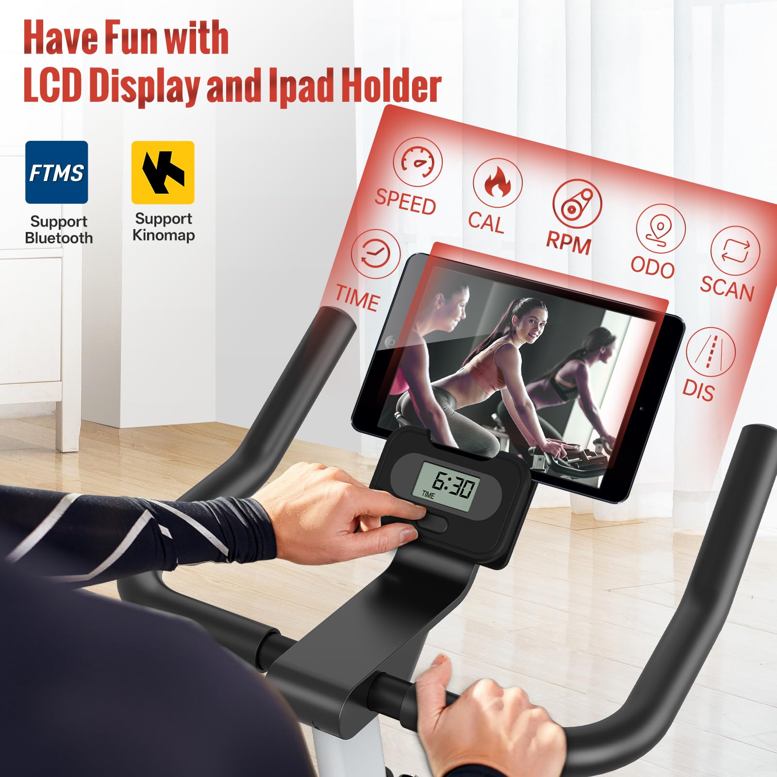 PASYOU Vélo d'Appartement Magnétique à Entraînement Par Courroie avec Affichage RPM et Support Ipad, 150 kg
