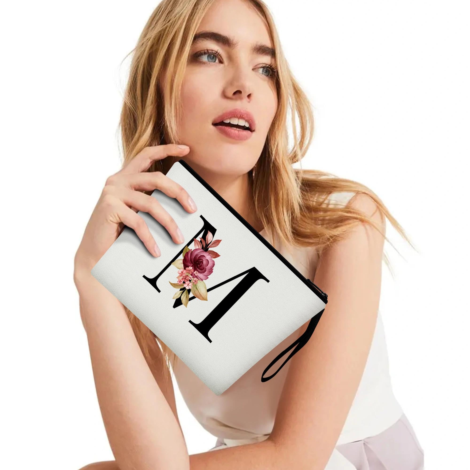Beauty case personalizzato dalla A alla Z, regalo di compleanno per donne e mamme, regalo per la migliore amica, borsa cosmetica per sposa e damigella d'onore, Signore (M)