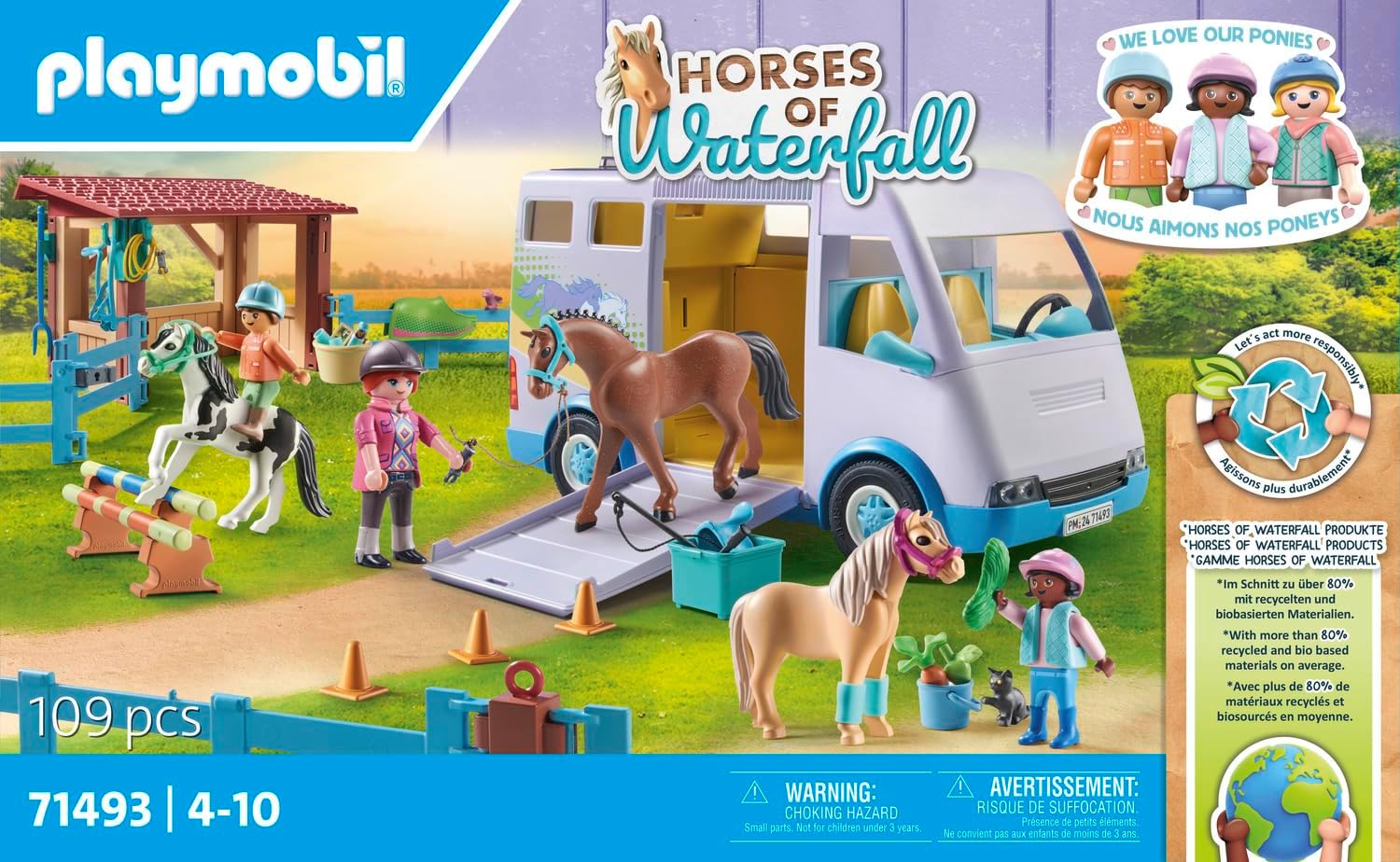 Playmobil 71493 Horse Van with Enclosure - Waterfall Range - Over 80% Recycled Materials - Ages 4+