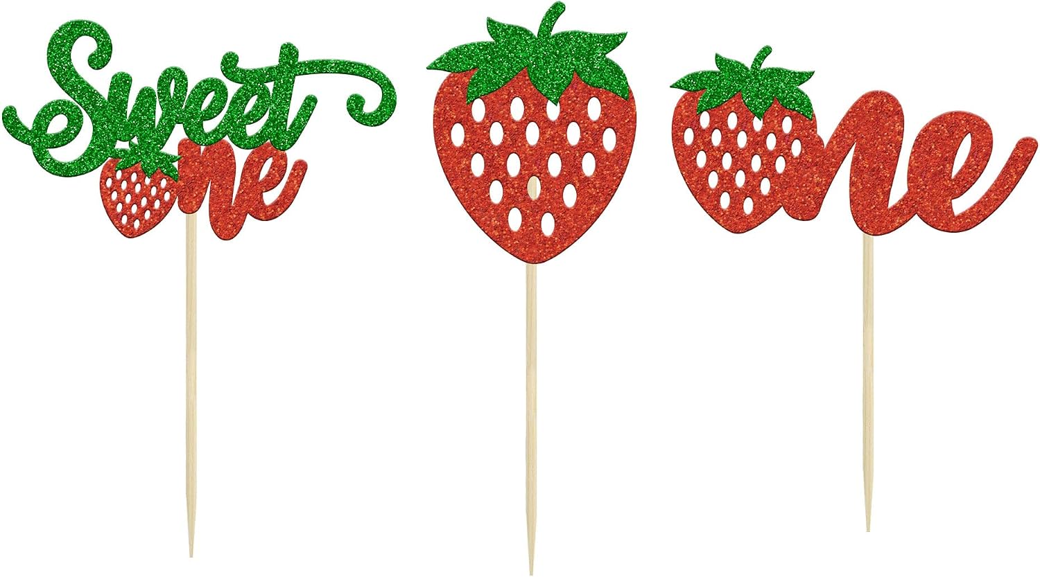 Gyufise 24Pcs Strawberry One Cupcake Toppers Glitter Sweet One First Birthday Cupcake Picks for Fruit Theme Baby Shower Kids 1st Birthday Anniversary Party Cake Decorations Supplies - Image 4