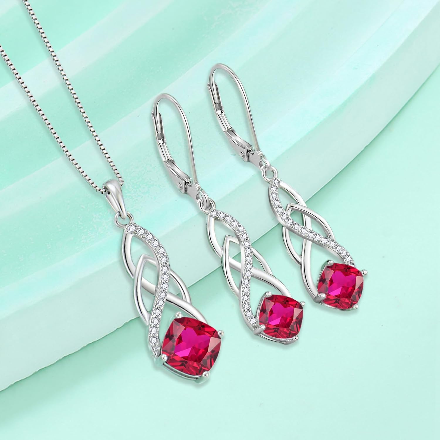 Infinity Necklace 925 Sterling Silver Celtic Knot Pendant Princess Cut Birthstone Necklace Jewelry Gifts for Women - Image 5