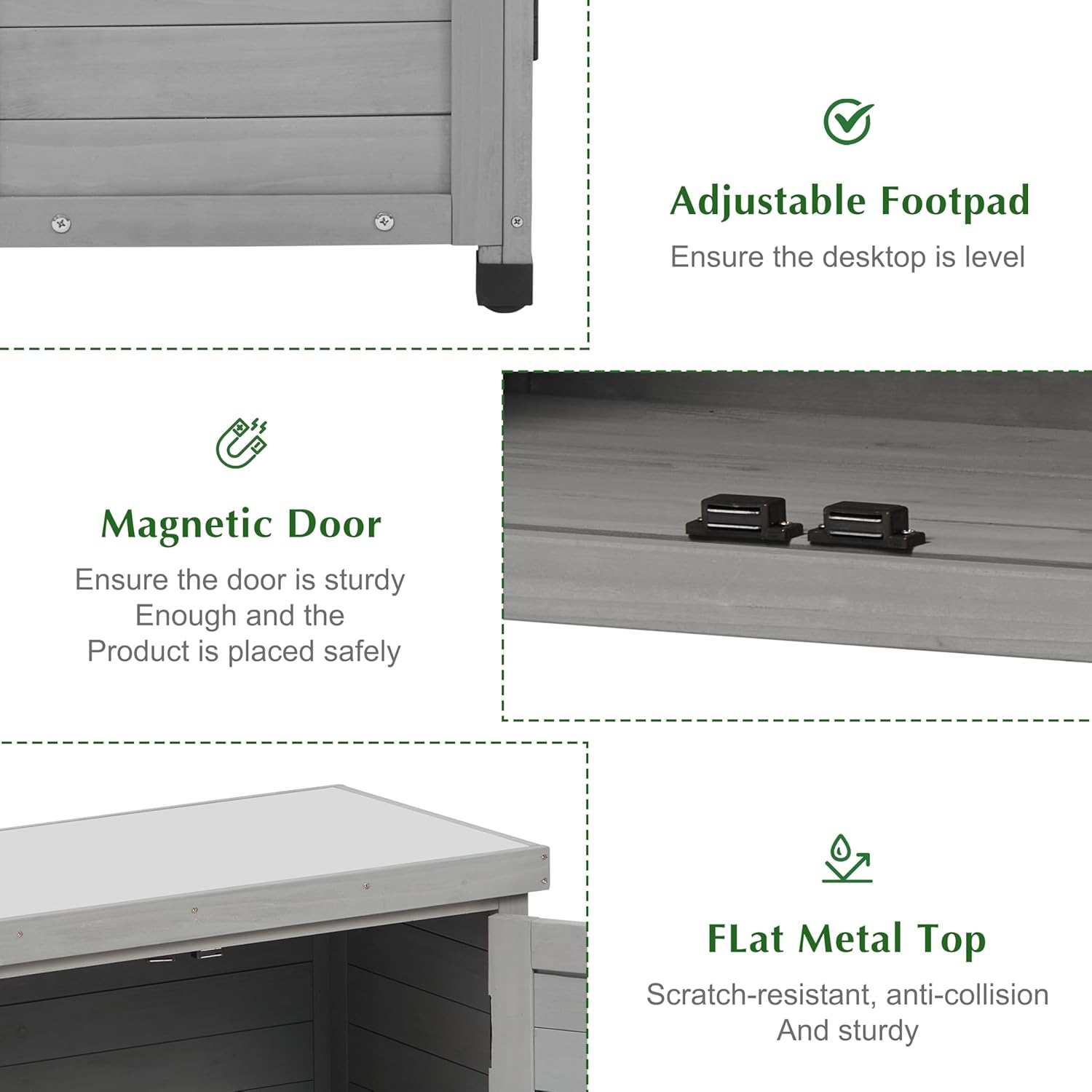 Outdoor Storage Cabinet & Potting Bench Table with Metal Top, Wooden Patio Furniture, Garden Workstation (Classic Grey, 36x31x17in)