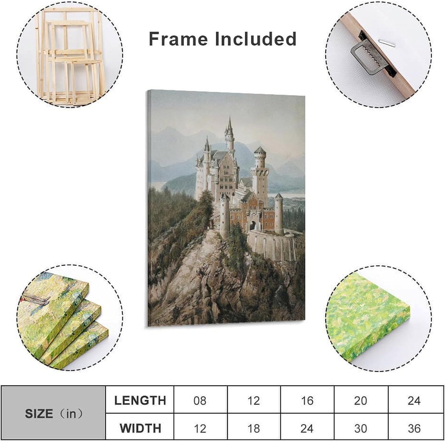 FFSKKJ Adolf Hitler Neuschwanstein Castle Painting Poster Canvas Wall Art Poster For Room Aesthetic And Decor Canvas Painting Wall Art Poster for Bedroom Living Room Decor 20x30inch(50x75cm)