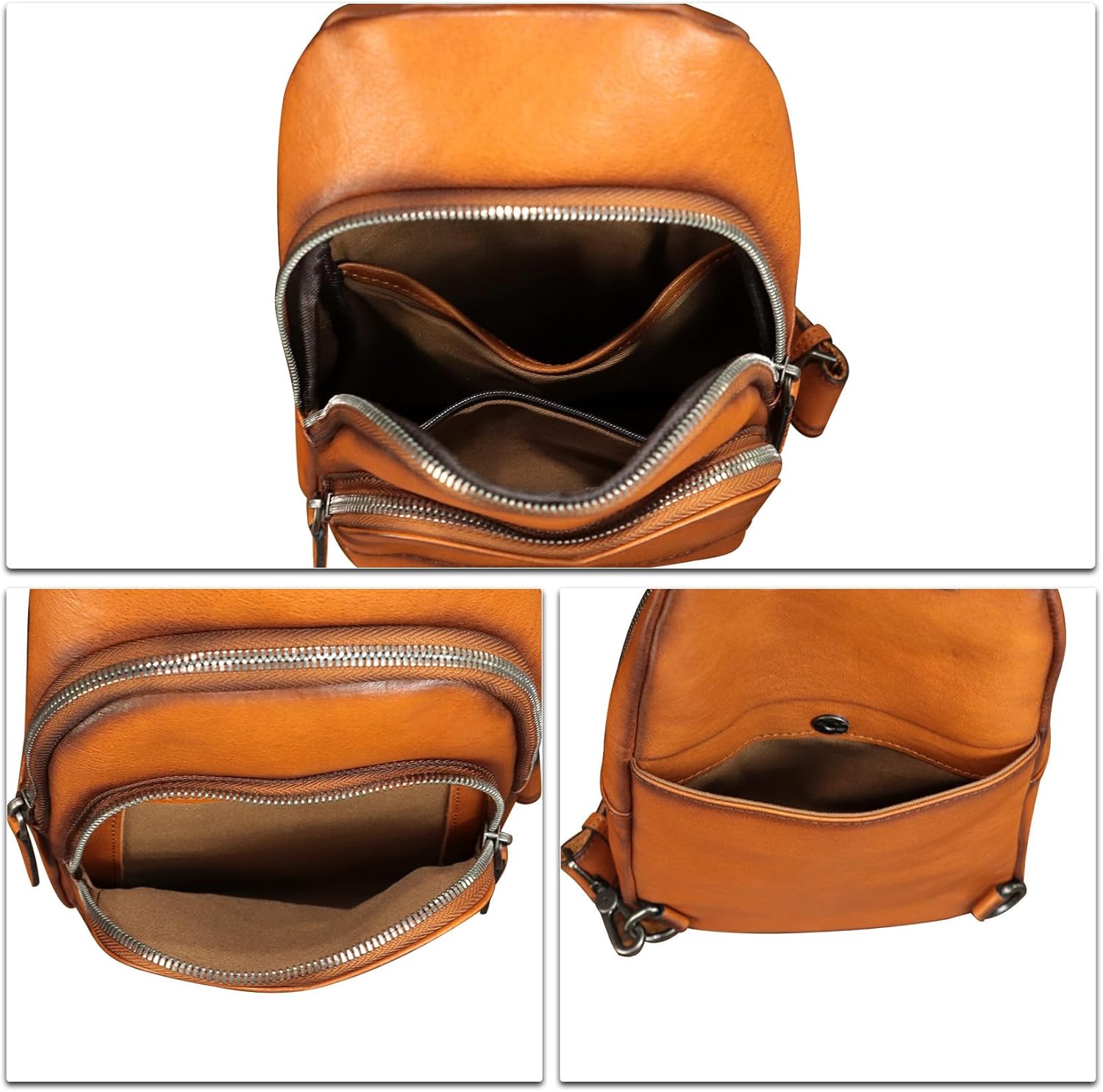 Genuine Leather Sling Bag for Women and Men - Vintage Sling Purse Backpack Shoulder Crossbody Chest Bag - Image 7