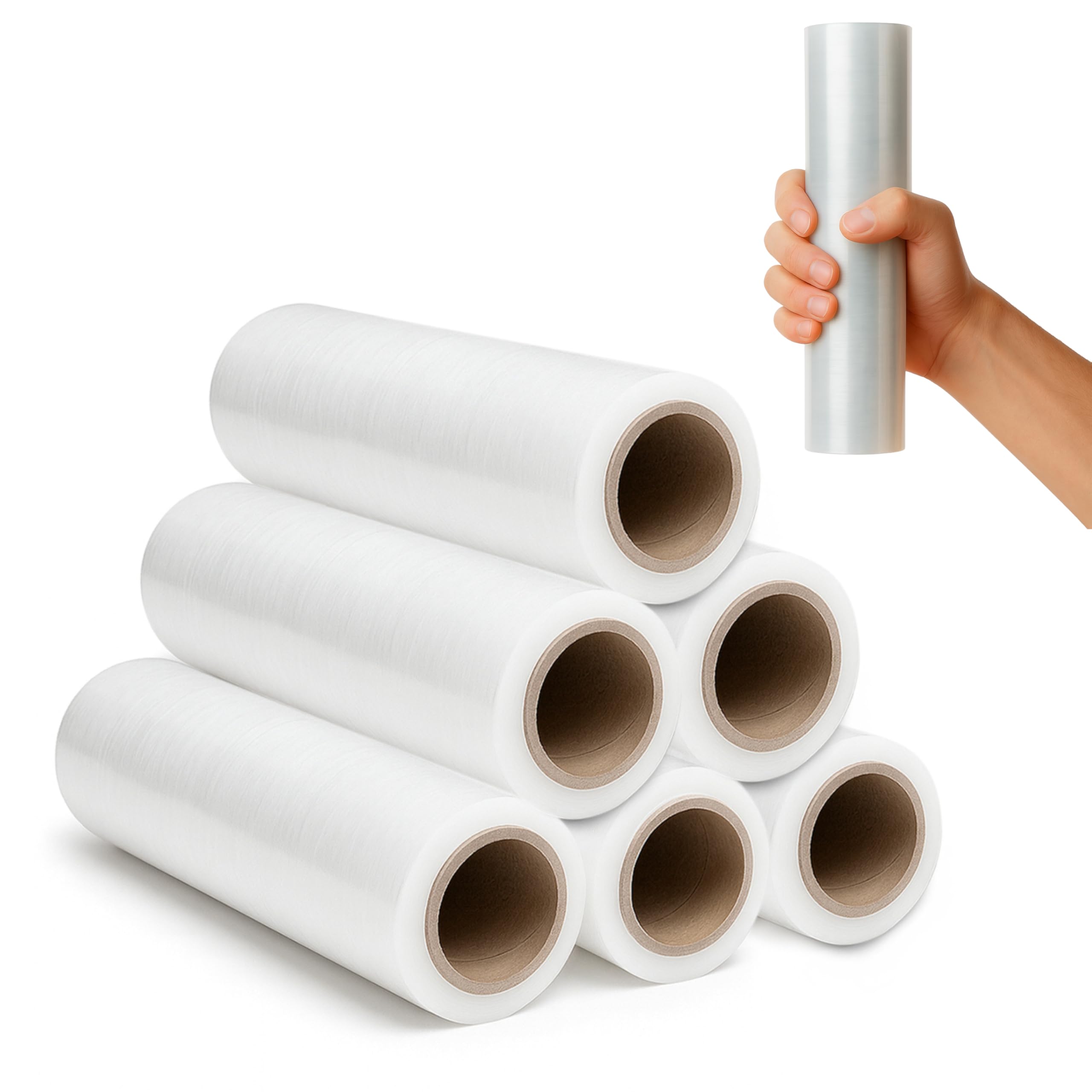 RAGO Stretch Film Transparent 25 cm Pack of 6 I Hand Film for Moving, Household and Transport I Lightweight Wrap Film 300 g I Flexible Packaging Film with Diameter 38 mm Core I Packing Films