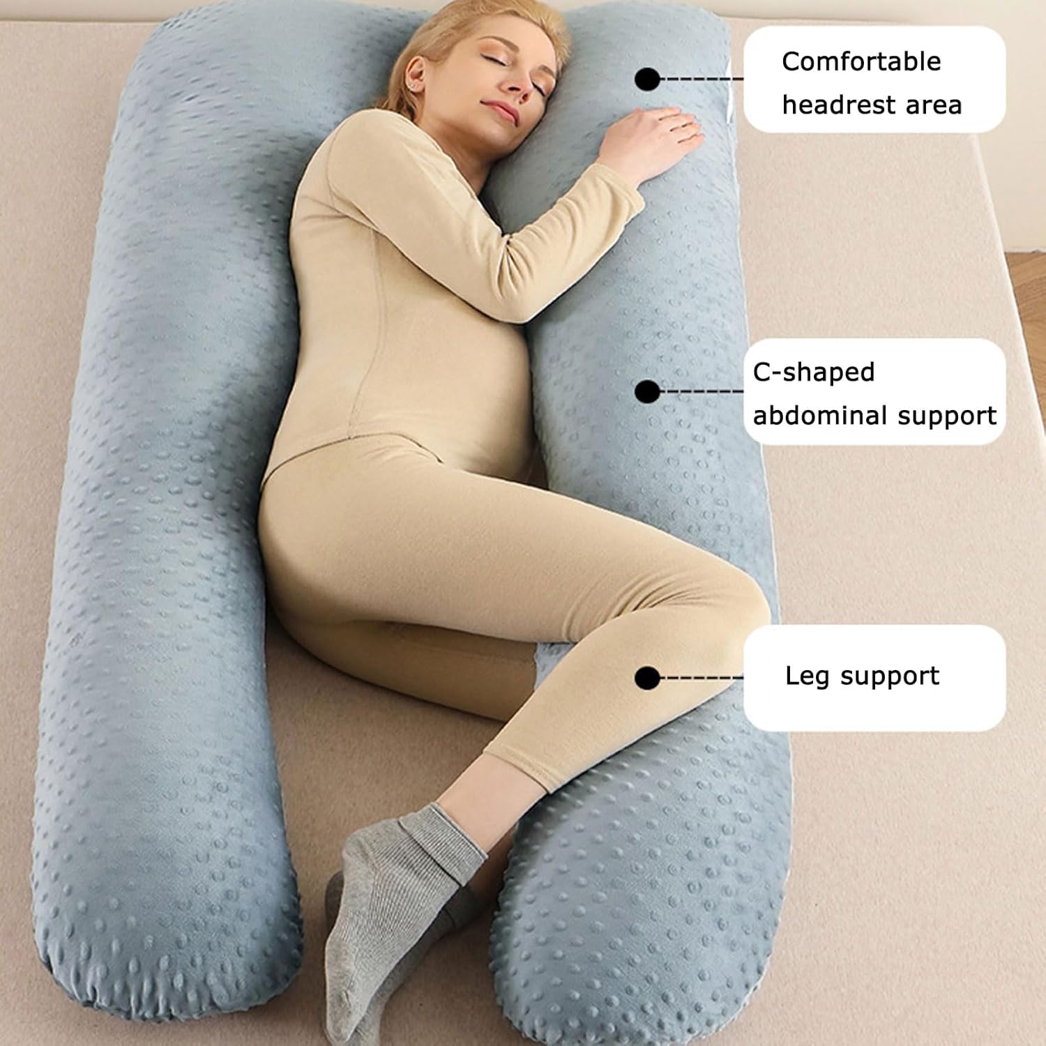 HUHJYUGE U Shaped Pregnancy Pillow, Maternity Support Pillow for Side Sleeping, Back Belly and Leg Support, Removable Washable Cover, Nursing and Relaxation Cushion (Blue with Gray 80x140cm)