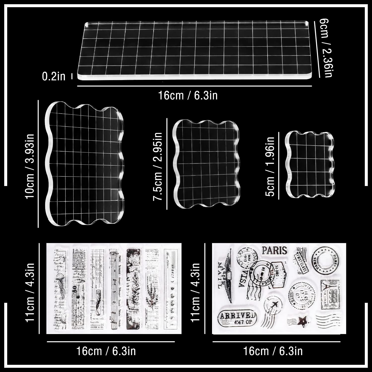 Set 3 Blocchi Per Timbri Trasparenti Acrilici - Con Griglia Per Precisione - Foto 10