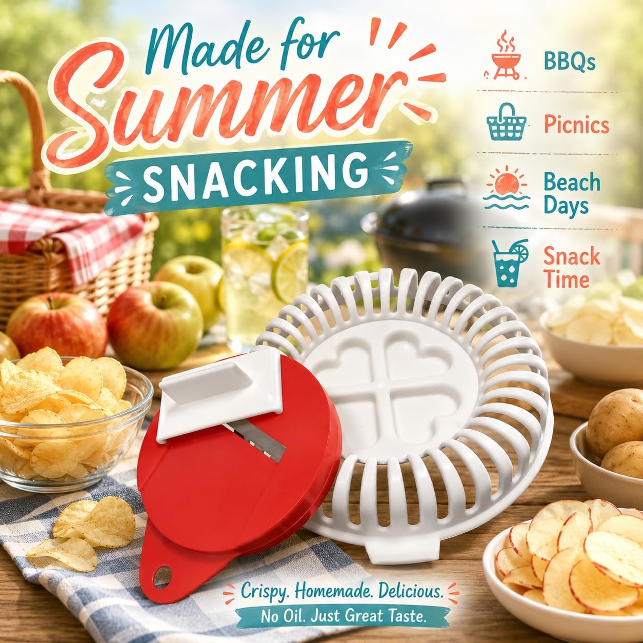 Microwave Potato Chip Maker with Handheld Slicer, Oil-Free Chip Rack Tray for Potatoes, Sweet Potatoes, Apples, Zucchini & Bananas, BPA-Free, Instructions Included image 5