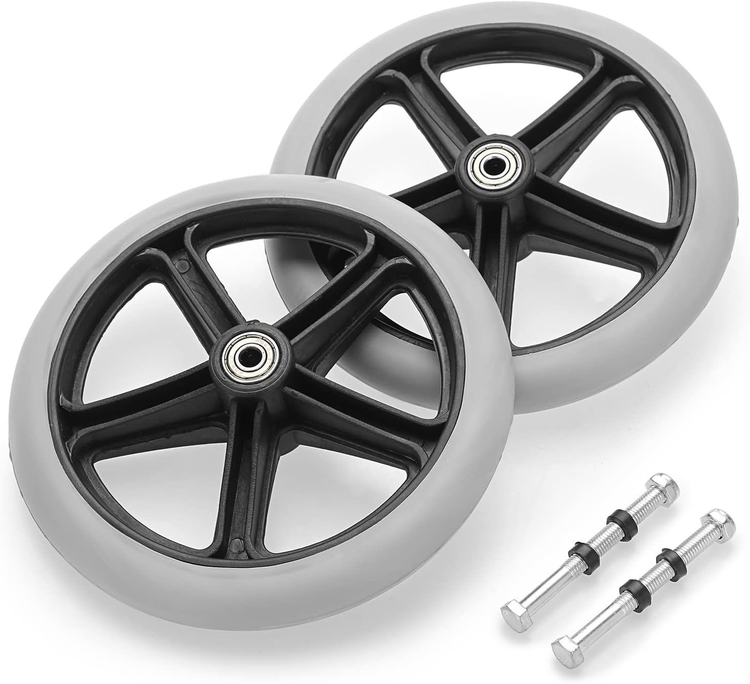 OwnMy 2PCS of 8 Inch Grey Rubber Wheelchair Replacement Wheels Wheelchair Front