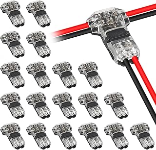 20 conectores de cable de 2 pines, 3 vías, conector de cable de grifo en T de bajo voltaje, universal, compacto, 20-24 AWG, conexión de cable eléctrico, autopelable, empalme rápido