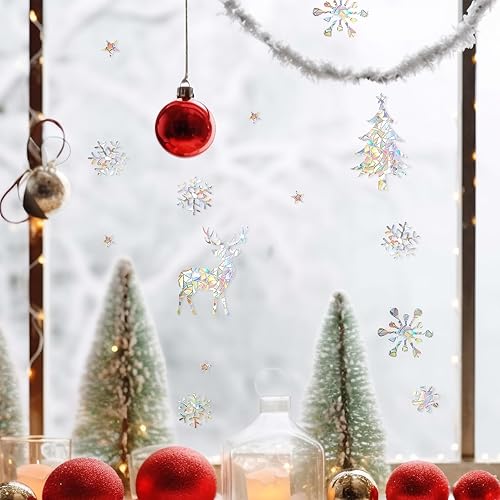 Miniatura 6 de 50 calcomanías para ventanas de árboles de Navidad, copos de nieve, renos, anticolisión, para salvar a los pájaros de colisiones, calcomanías