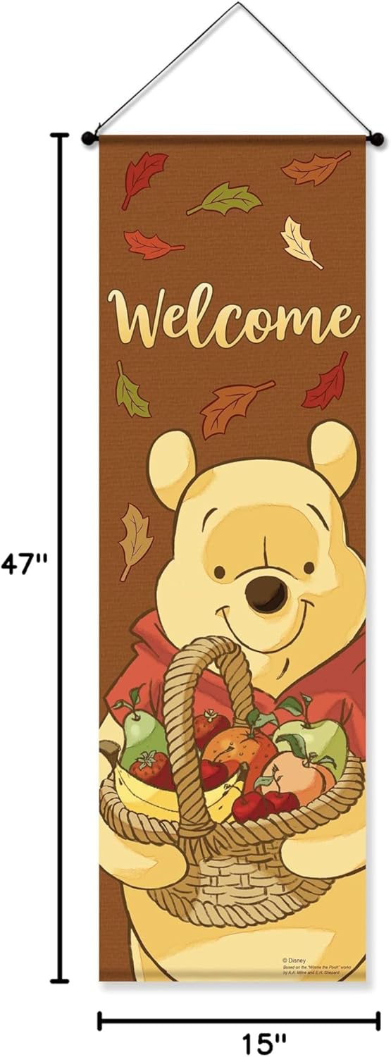 Disney Winnie the Pooh Fall Outdoor Banner, 15” x 47”, Hanging Flags Yard Sign, Front Door Banner Porch Home Décor, Fall Decorations, Autumn, Officially Licensed Disney