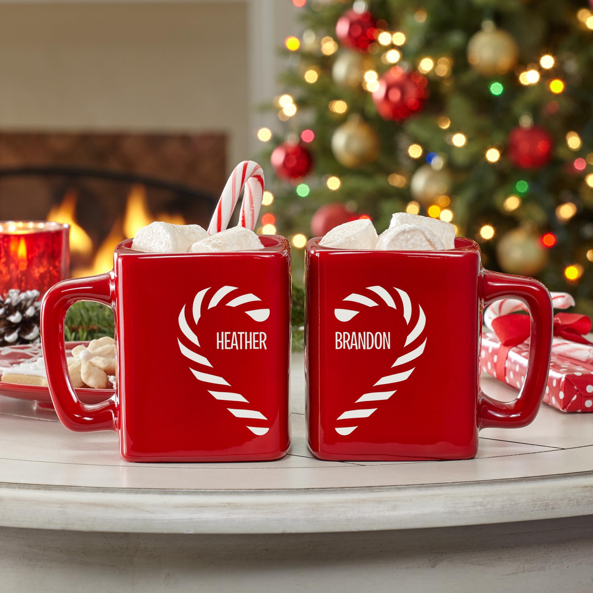 Let's Make Memories Personalized Mug Set - For Christmas - For Couples - For Anniversary - For Wedding - Ceramic - Set of 2 - Square - Candy Cane Design