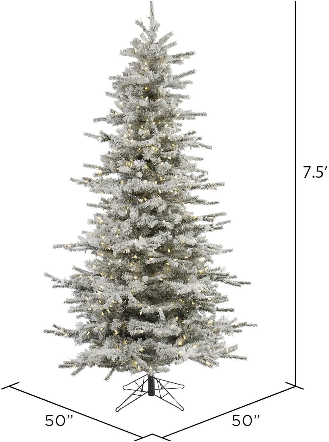 Vickerman 7.5' Flocked Sierra Fir Slim Artificial Christmas Tree, 700 Pure White LED Dura-Lit Lights - 1228 PVC Tips - Snow Covered Faux Tree - Seasonal Indoor Home Decor