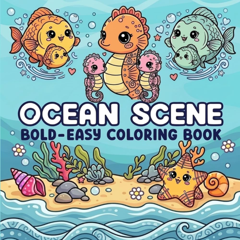 Ocean Scene Coloring Book for Adults and Kids: Easy Designs for Relaxation (Bold-Easy Coloring Books.)