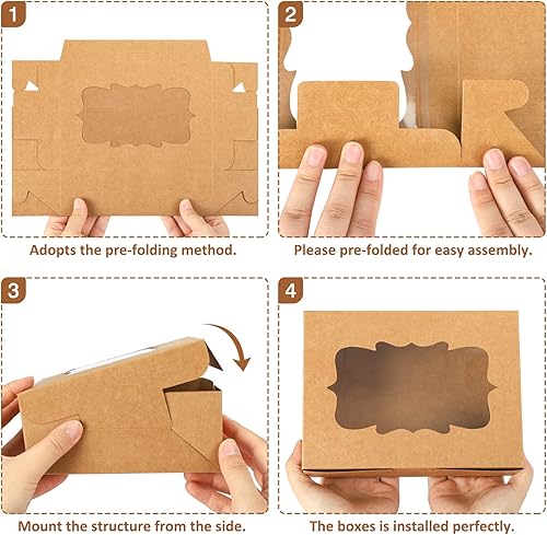 Miniatura 3 de TOMNK 48 cajas de galletas de 8 x 6 x 2.5 pulgadas, cajas de golosinas con ventana de 3 estilos, para fresas de chocolate, muffins, donas y