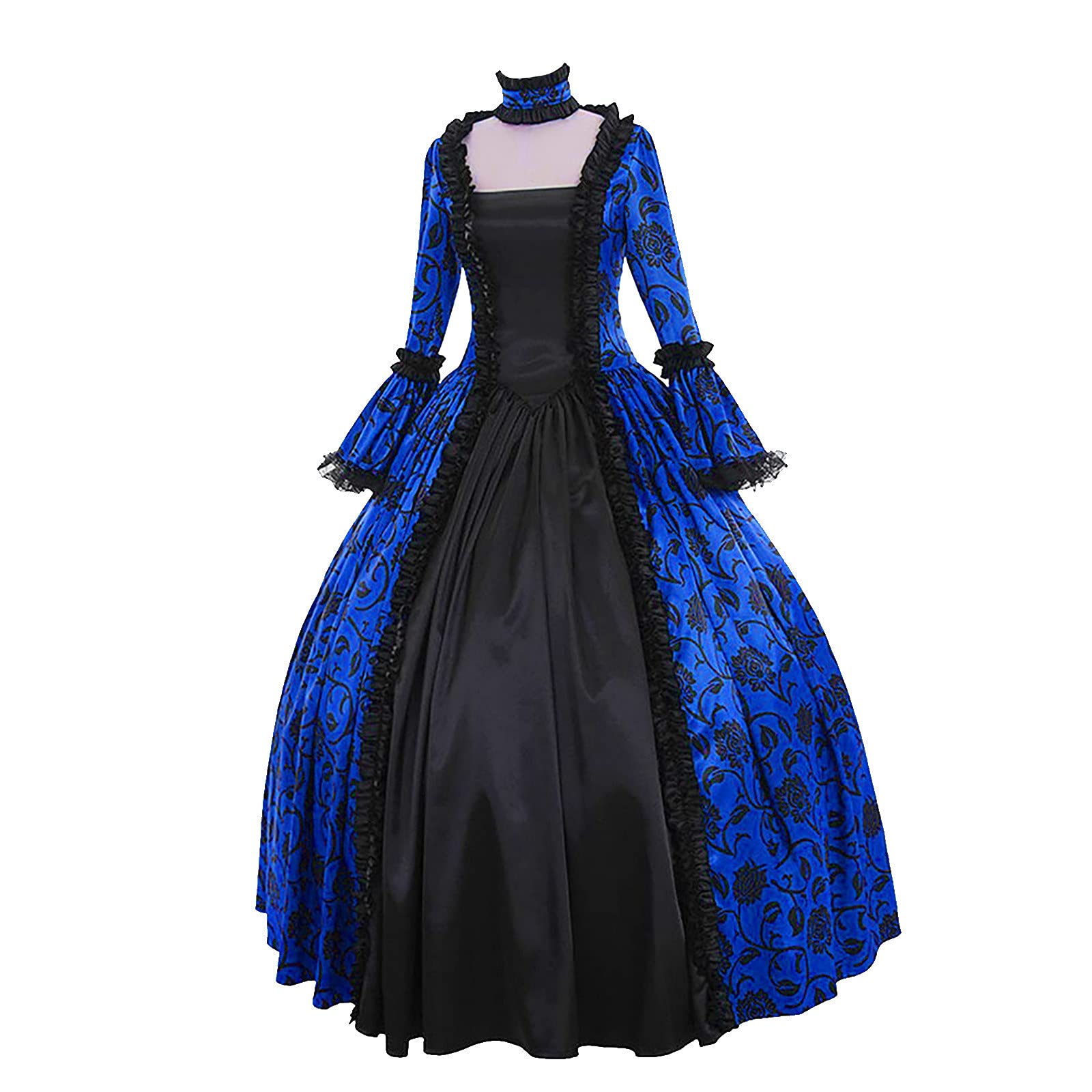 2023 Femmes Robe Medievale Victorienne Reine Costume Halloween Cosplay Col V Dentelle Manches Flares Robe Vintage Couleur Unie Grande Taille Adulte Deguisement Manches Longues Hiver Chic Robe Femme