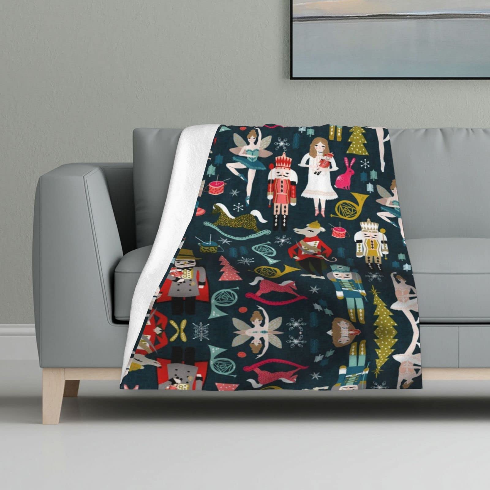 KIDINN Women's Nutcracker Ballet Xmas Dance Print Flannel Blanket Lightweight and Anti-Pilling Suitable for Use On Beds and Sofas 32x48in